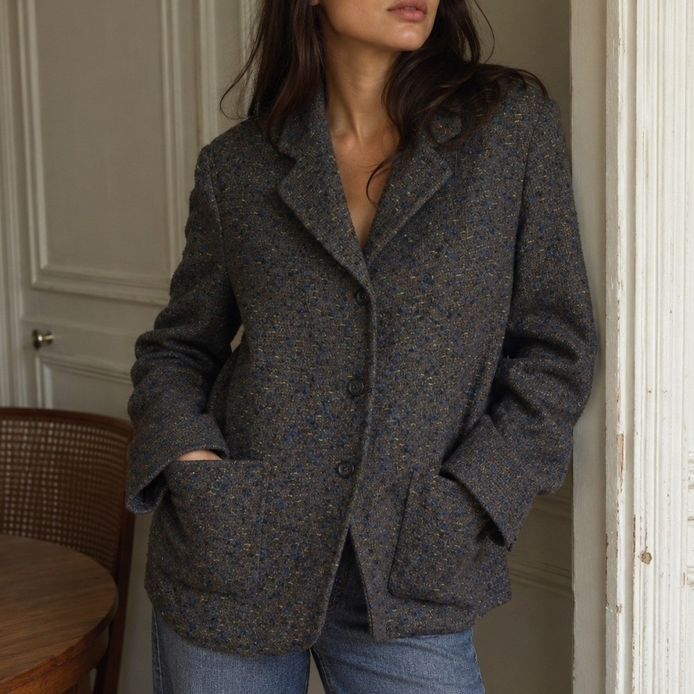 Vintage Vestimenta Wool Tweed Blazer Jacket Brown Boucle Made in Italy Corp Chic